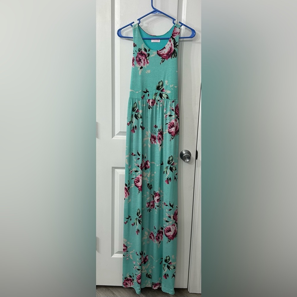 Pink Lily Teal and Pink Floral Maxi Skirt